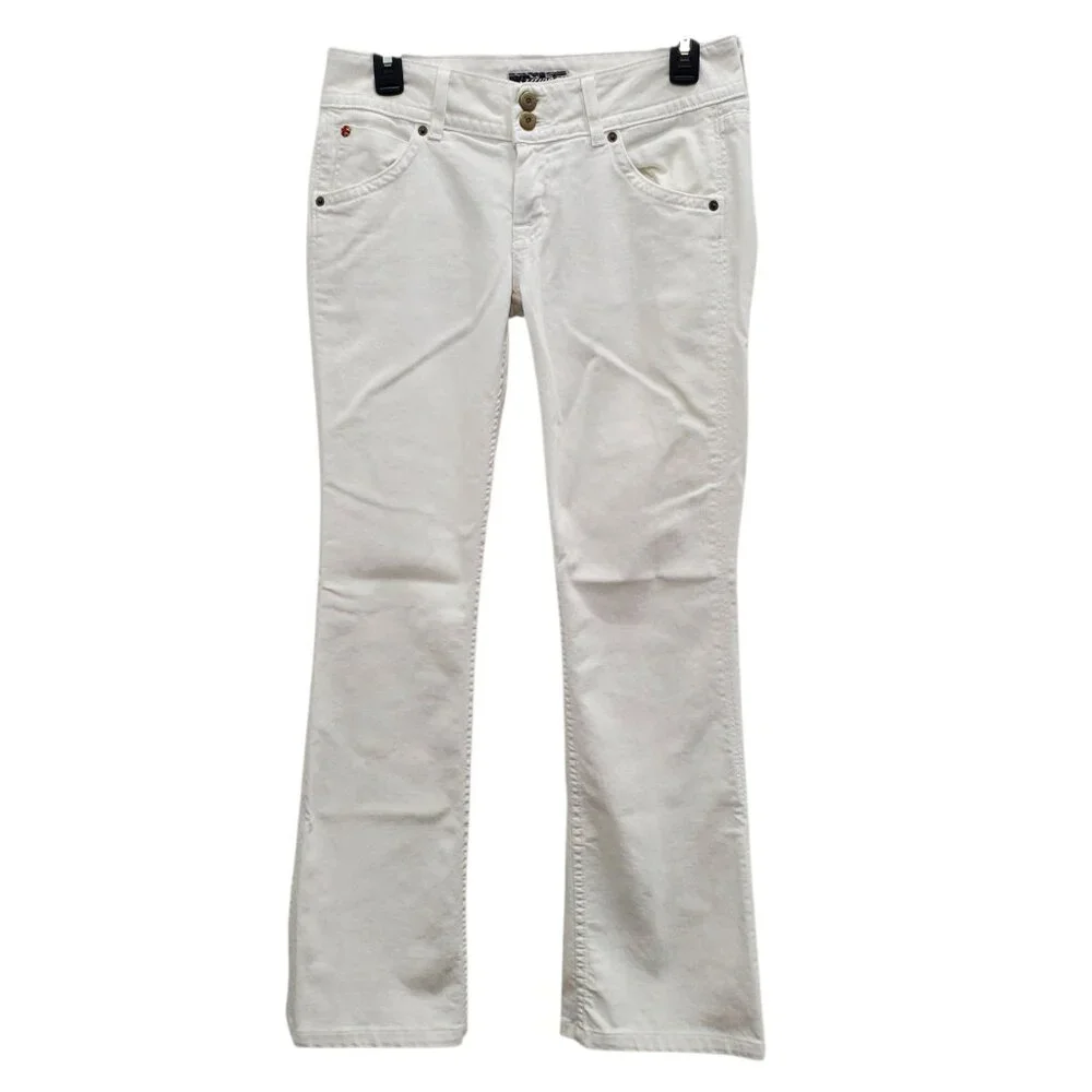 Hudson Women's White Denim Low Rise Flap Pocket Flare Leg Jeans USA Made Size 28 - Picture 1 of 9